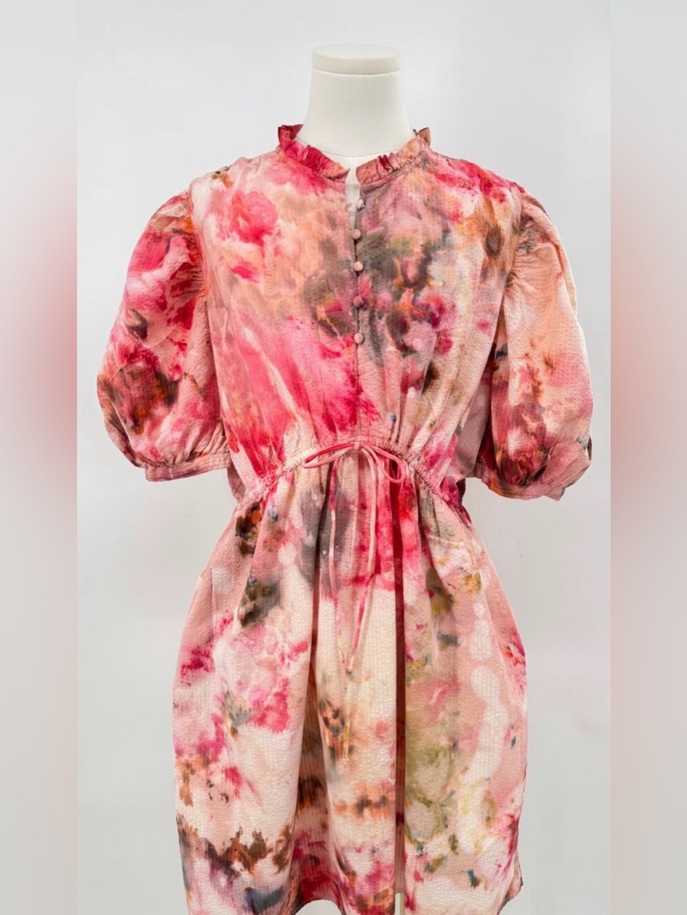 Chloe Cox Pink Tie Dye Dress Short Sleeve Mini Cotton Drawstring Comfy OAK XL